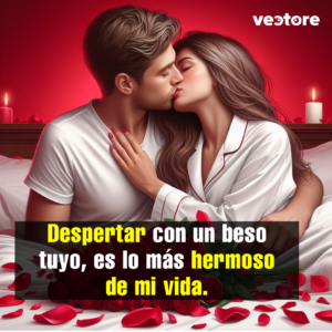 Imagen romántica con una frase de amor de distancia y beso original para dedicar a una persona especial. tus besos mi amor