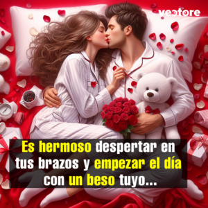 Imagen romántica con una frase de amor a distancia original de Vectore para dedicar a una persona especial. tus besos mi amor