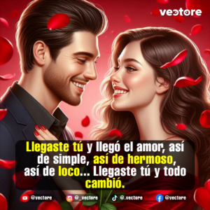 Primer plano de una pareja muy sonriente y enamorada compartiendo un momento de complicidad. El hombre con traje oscuro mira con devoción a la mujer, quien tiene las uñas pintadas de rojo y viste un elegante vestido rojo, rodeados por pétalos flotantes.