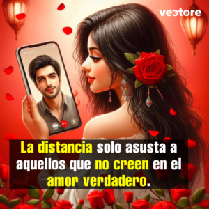 Imagen romántica con una frase de amor a distancia original de Vectore para dedicar a una persona especial. tus besos mi amor