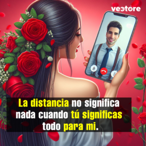 Imagen romántica con una frase de amor de distancia y beso original para dedicar a una persona especial. tus besos mi amor