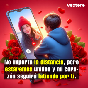 Imagen romántica con una frase de amor de distancia, fondo pareja de amor