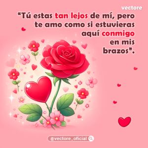 Composición romántica digital que muestra una gran rosa roja en primer plano junto a un corazón rojo brillante, rodeados de flores rosadas más pequeñas y destellos de luz sobre un fondo rosa suave.