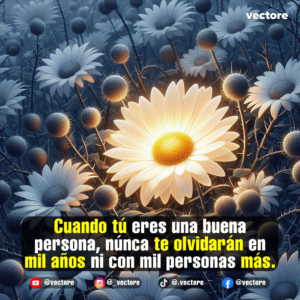 Imagen en primer plano de una margarita brillante que emite su propia luz dorada en medio de un campo de flores silvestres y cardos secos en tonos oscuros y azulados.