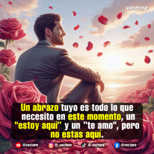 Ilustración de un hombre de perfil vistiendo traje, sentado en un campo lleno de rosas rojas mientras contempla el horizonte durante un atardecer con pétalos flotando en el aire.