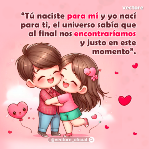 Ilustración digital de estilo chibi que muestra a un niño con camisa roja a cuadros y jeans abrazando con ternura a una niña con playera rosa y shorts verdes, acompañados por un globo rosa con carita en forma de corazón sobre un fondo pastel.