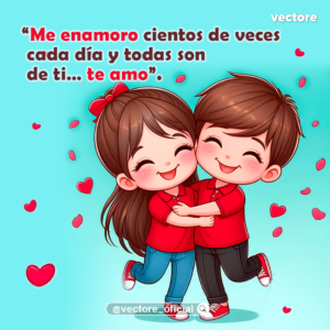 Arte digital tierno de dos niños chibi dándose un fuerte y afectuoso abrazo; ambos visten camisetas rojas y sonríen con los ojos cerrados en un fondo azul claro decorado con corazones flotantes.