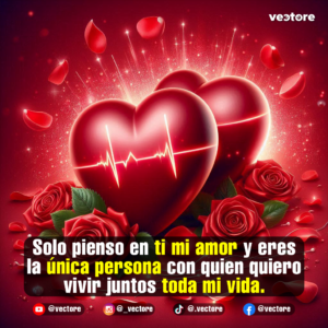 Imagen conceptual de dos corazones rojos brillantes entrelazados que muestran una línea de latidos cardíacos (electrocardiograma) luminosa, acompañados de rosas rojas y destellos de luz.
