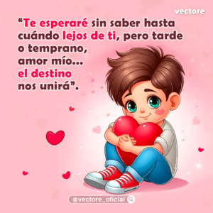 Dibujo de un tierno niño con ojos grandes y brillantes sentado en el suelo abrazando un corazón rojo, usando una playera blanca con mangas grises, pantalones de mezclilla azules y tenis rojos.