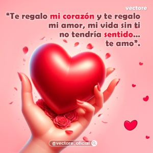 Primer plano de una mano sosteniendo un corazón rojo tridimensional rodeado de rosas pequeñas, con un fondo rosa suave. Imagen de amor con versos románticos para dedicar.